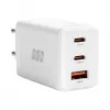 EFB Elektronik 65W GaN seinälaturi 2x USB-C + USB-A PD3.0 QC3.0 valkoinen G651A2CE