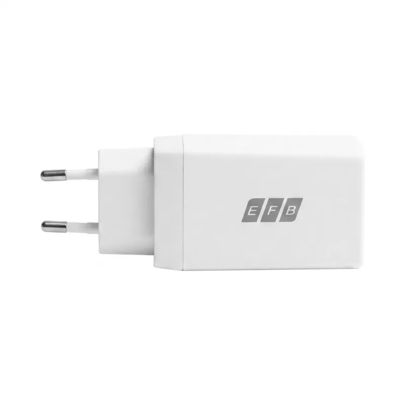 EFB Elektronik 65W GaN seinälaturi 2x USB-C + USB-A PD3.0 QC3.0 valkoinen G651A2CE