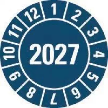 HEIN Industrieschilder tarkastustarra 2027, sininen, itseliimautuva kalvo, pyöreä 20 mm, 500 per rulla 189463