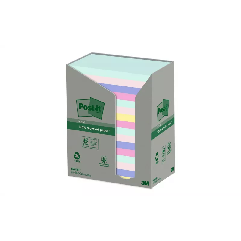 3M Post-it Recycling Notes 655-1RPT-N, 127 x 76 mm, violetti, 100 arkkia, 100 % kierrätyspaperia
