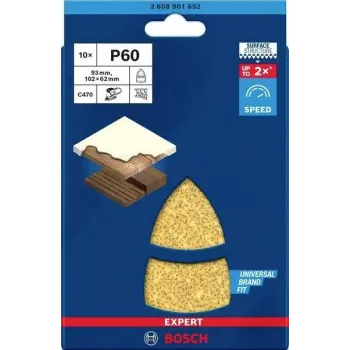 Bosch 2608901652 hiomapaperit monihiomakoneeseen, 93 x 102 mm, karkeus 60, 10 kpl:n pakkaus