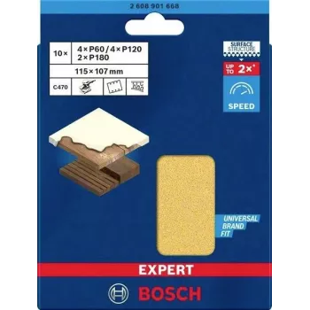 Bosch 2608901668 hiomapaperi värähtelyhiomakoneeseen, 10 osan sarja, karkeus 60/120/180, 107 x 115 mm