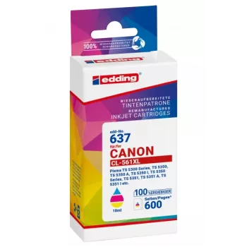 EDDING EDD-637 kolmivärinen mustepatruuna yhteensopiva Canon CL-561XL kanssa (suuri riitto, 12,8 ml, 300 sivua)