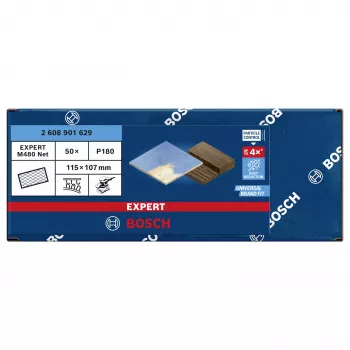 Bosch Expert M480 hiomaverkko epäkeskohiomakoneelle, 180 karkeus, 115 mm x 107 mm, 50 kpl:n pakkaus 2608901629