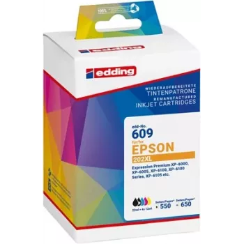 Edding EDD-609 yhteensopiva 5 kpl:n pakkaus mustepatruunasetti Epson 202XL:lle (musta, valokuvamusta, syaani, magenta, keltainen) 18-609-01