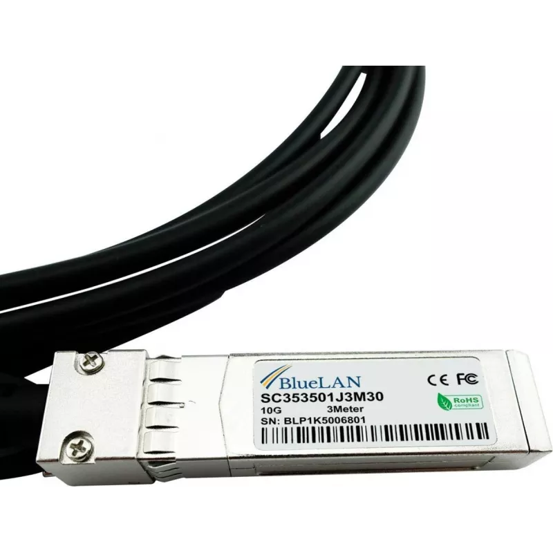 BlueLAN 10GBASE-CR passiivinen SFP+ - SFP+ Direct Attach -kaapeli, 0,5 m, AWG30 (SFPP-DAC-0.5M-BL)