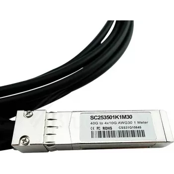 BlueLAN LSWM1QSTK3-BL 40GBASE-CR4 QSFP - 4x10GBASE-CR SFP+ passiivinen Direct Attach -haarakaapeli, 1 m, AWG30
