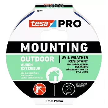 tesa Montage PRO Outdoor 66751-00001-00 läpinäkyvä kiinnitysteippi, 5 m x 19 mm, 1 rulla