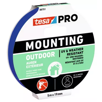 tesa Montage PRO Outdoor 66751-00001-00 läpinäkyvä kiinnitysteippi, 5 m x 19 mm, 1 rulla