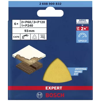 Bosch EXPERT C470 delta-hiomapaperisarja 93 mm P60/P80/P120 tarrakiinnitys rei'itetty 6 kpl:n pakkaus 2608900832