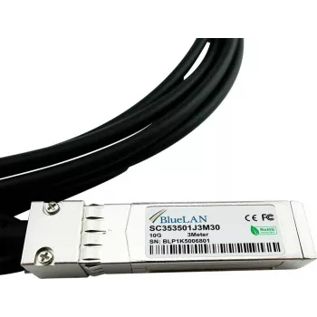 BlueLAN 10GBASE-CR passiivinen SFP+ Direct Attach -kaapeli, 3 m, AWG30, Twinax-kupari, 10 Gbps, NVIDIA 980-9I68B-00J003 -yhteensopiva 980-9I68B-00J003-BL