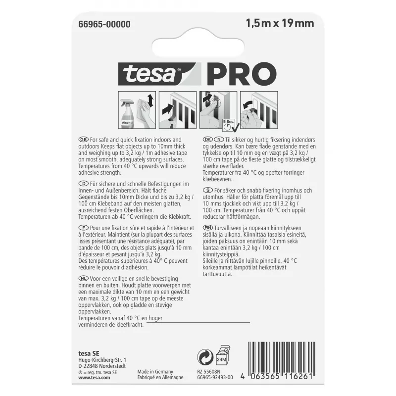 tesa Montage PRO läpinäkyvä 66965-00000-00 kiinnitysteippi 1,5 m x 19 mm