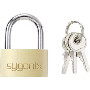 Sygonix SY-5045288 messinkinen riippulukko 29,8 mm samalla avaimella? Ei, eri avaimilla kulta-keltainen