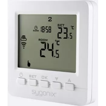 Sygonix langaton huonetermostaatti uppoasennus viikko-ohjelmalla, 5-35°C, 868 MHz, 16A rele, valkoinen (SY-4500820)