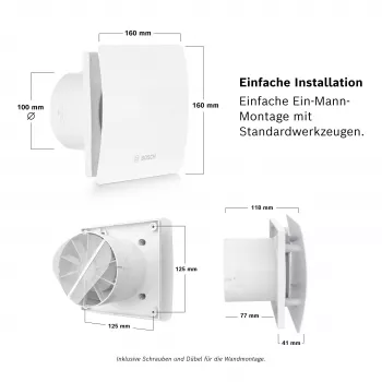 BOSCH F1500 DH 100 kylpyhuoneen poistoilmapuhallin jälkikäyntiajalla DN 100 7738335626
