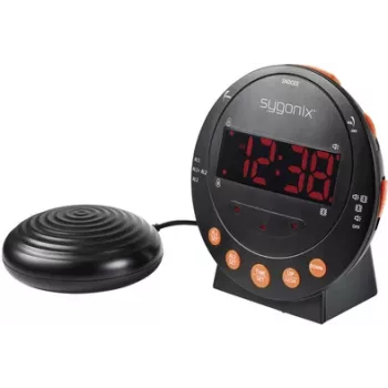 Sygonix SY-5266562 elektroninen herätyskello musta fluoresenssinäyttö