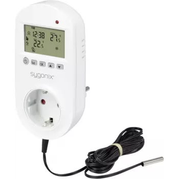 Sygonix yleistermostaattipistoke viikko-ohjelmalla, 1-70 °C, 3680 W, Schuko (SY-5372566)
