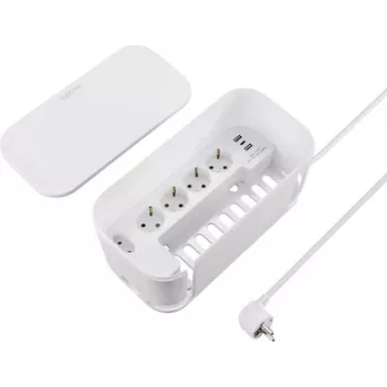 Sygonix SY-6118238 5-osainen suko-pistorasialista virtakiskolla, 1,5 m kaapeli, valkoinen
