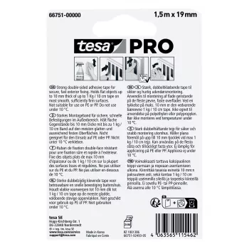 tesa Montage PRO Outdoor 66751-00000-00 läpinäkyvä kiinnitysteippi 1,5 m x 19 mm