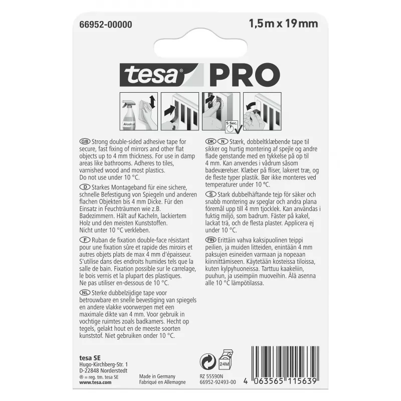 tesa Montage PRO peilinkiinnitysteippi valkoinen 1,5 m x 19 mm 66952-00000-00