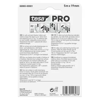 tesa Montage PRO Transparent 66965-00001-00 kaksipuolinen akryylivaahtokiinnitysteippi, 5 m x 19 mm, kestää jopa 10 kg/m, UV- ja kosteudenkestävä, sisä- ja ulkokäyttöön