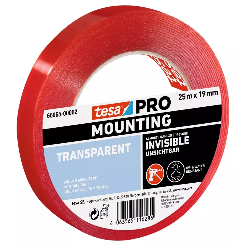 tesa Montage PRO läpinäkyvä kiinnitysteippi 25 m x 19 mm 66965-00002-00