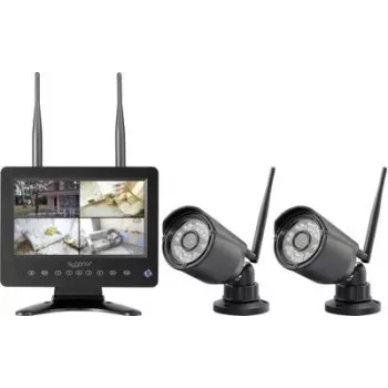 Sygonix langaton valvontakamerasarja 2 kameralla, 1280 x 720 pikseliä, 2,4 GHz, 7 tuuman näyttö, IP66, yönäkö, kaksisuuntainen ääni, microSD jopa 128 GB SY-6330454