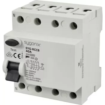 Sygonix SY-6438022 vikavirtasuojakytkin 4-napainen 40 A 300 mA tyyppi A 400 V 10 kA