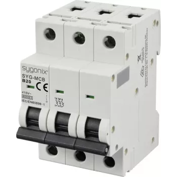 Sygonix SY-6440996 3-napainen johdonsuojakatkaisija B20 20A 415V AC 6kA DIN-kisko