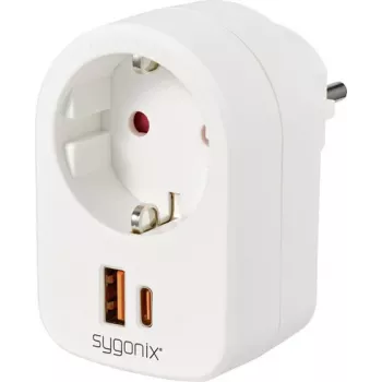 Sygonix SY-6713236 pistorasia-adapteri 2 USB-liitännällä, Type F, 3680 W, valkoinen