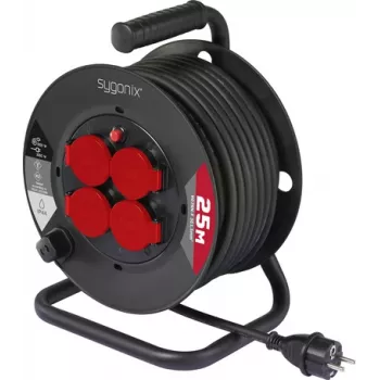 Sygonix SY-10236129 kaapelikela musta Schuko-pistoke 25m 4 pistorasiaa