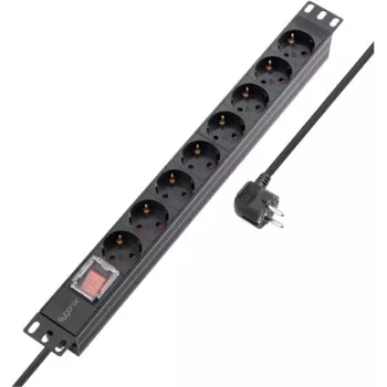 Sygonix SY-5799002 19 tuuman 8-osainen Schuko-rack-asennusjatkojohto, 1U, musta