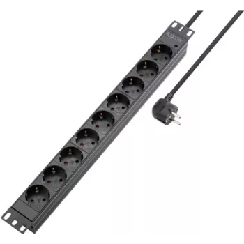 Sygonix SY-5799004 19 tuuman 9-osainen rack-asennusjatkojohto, Schuko, 2 m johto, musta