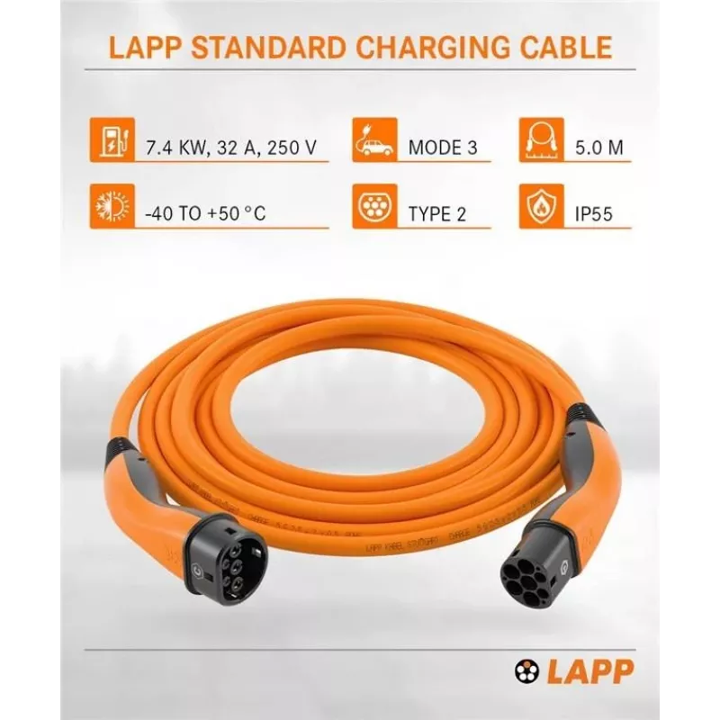 LAPP MOBILITY Type 2 EV-latauskaapeli, 7,4 kW, 5 m, oranssi 61786