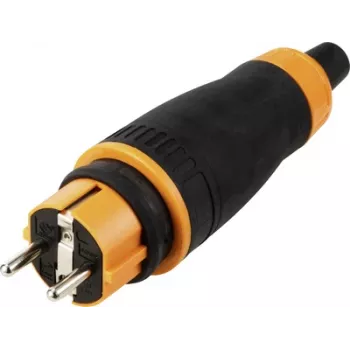 Sygonix SY-6618478 Schuko-suojakosketinpistoke TPE PC 250 V/AC musta oranssi IP44