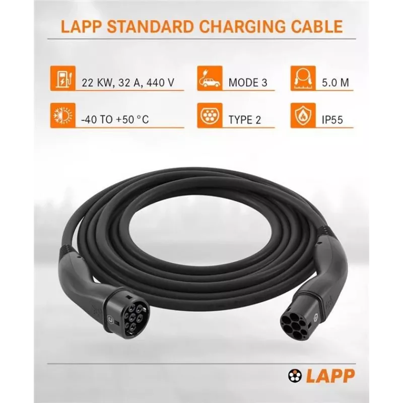 LAPP MOBILITY Type 2 EV-latauskaapeli 22 kW 5 m musta 61781