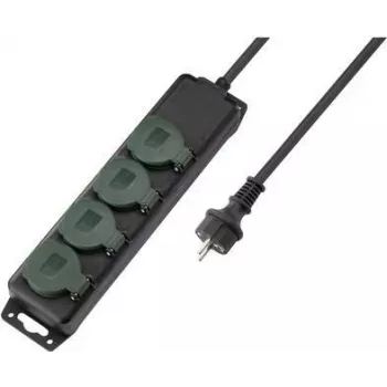 SYGONIX SY-5145340 pistorasialista ilman kytkintä, 3 Schuko-pistorasiaa, 1,5 m kaapeli, musta/vihreä