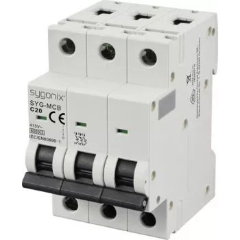 Sygonix SY-6441086 SYG-MCB 3P C20 6kA johdonsuojakatkaisija, 3-napainen, 20 A, 415 V AC, C-käyrä, 6 kA, DIN-kisko