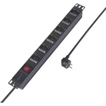 Sygonix SY-6736982 19 tuuman 6-osainen Schuko-PDU pistorasialista, 1U rack-asennus, 2 m kaapeli, musta