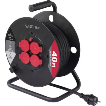 Sygonix SY-10236132 kaapelikela 25 m H05VV-F 3G1.5 4 Schuko-pistorasiaa musta