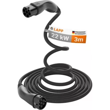LAPP MOBILITY itsestään kelautuva Type-2-EV-latauskaapeli, 22 kW, 3 m, musta (75749)