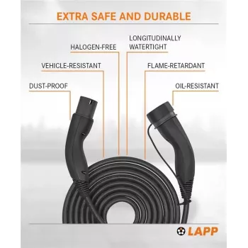 LAPP MOBILITY itsestään kelautuva Type-2-EV-latauskaapeli, 22 kW, 3 m, musta (75749)