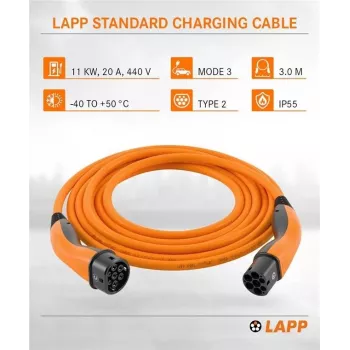 LAPP Type 2 EV-latauskaapeli 11 kW 3m oranssi 75743