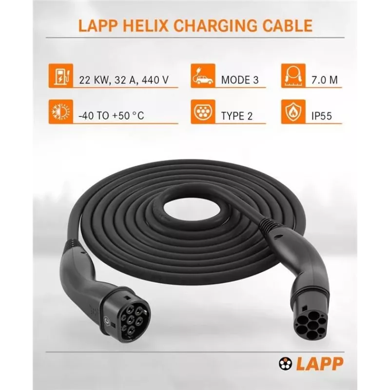 Lapp Mobility Type 2 Helix latauskaapeli 22 kW 7 m musta