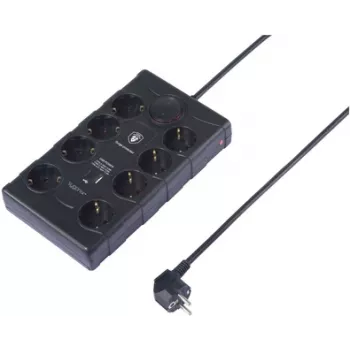 Sygonix SY-4751202 8-osainen ylijännitesuojattu jatkopistorasia musta 1,5 m
