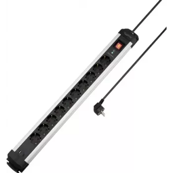 Sygonix SY-6807136 10-osainen ylijännitesuojattu pistorasialista, Schuko, 1,5 m kaapeli, musta/hopea
