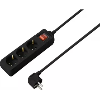 Sygonix SY-7042482 3-osainen pistorasialista kytkimellä, musta, 1,5 m