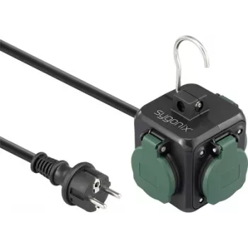 Sygonix SY-6903362 pistorasiakuutio 4 suojakosketinpistorasialla ja 2 USB-liitännällä, musta/vihreä