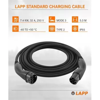 LAPP MOBILITY tyyppi 2 EV-latauskaapeli, 7,4 kW, 5 m, musta (61780)