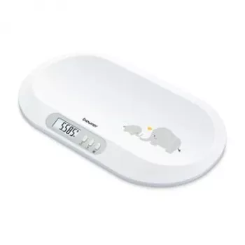 Beurer BY90 älykäs vauvavaaka Bluetoothilla, 20 kg kapasiteetti, 5 g tarkkuus, kaareva punnitusalusta, LCD-näyttö, valkoinen